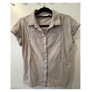 Lucky Brand Light Gray Blouse Embroidery/ Lace 100% Cotton Womens Small